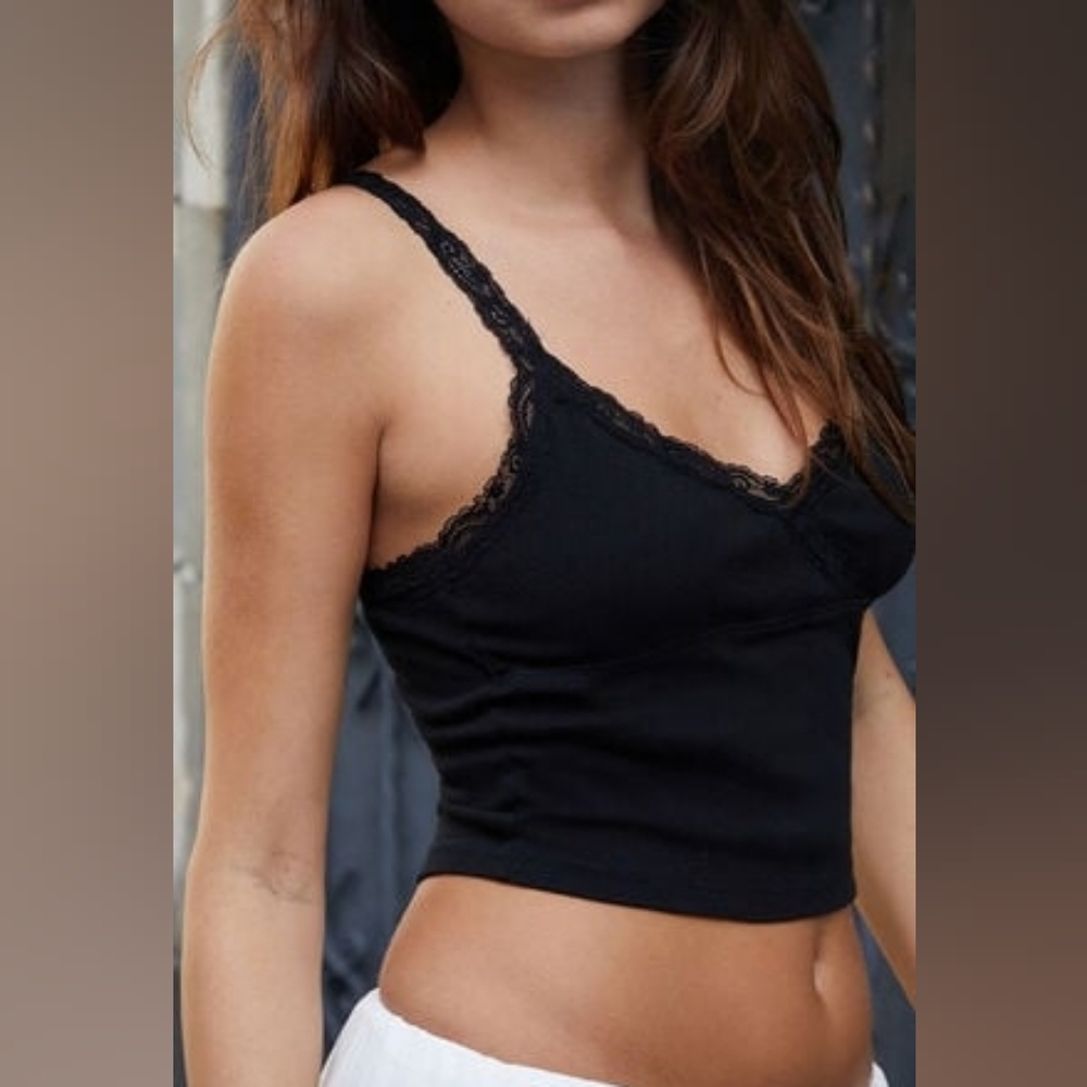 John Galt Black Lace Trim Tank Top